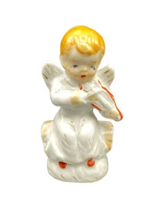 Vintage Keramik Engel Japan Violine Weihnachten Urlaub Cherub Flügel Retro Figur - Bild 1 von 12