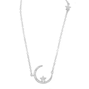 Moon and Star Diamond Necklace in 10K White Gold on 18 Inches Long Cable Chain - Picture 1 of 1