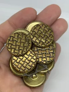 Lot 10 Vintage Antique Brass Finish Metal Basketweave 7/8" Shank Buttons Bamboo - Picture 1 of 4