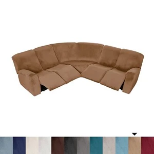 Sectional Recliner Cover Velvet Stretch 5 Seat Corner Thick Sectional Slipcover - Picture 1 of 34