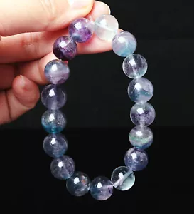 Pulsera de cuentas de cuarzo de cristal de fluorita púrpura verde natural de 11,5 mm C706 - Imagen 1 de 8