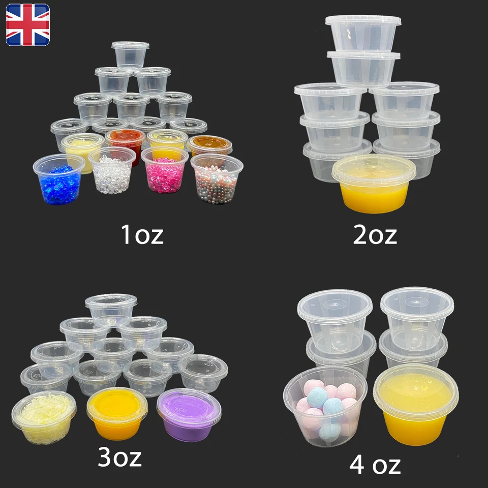 1oz 2oz 3oz 4oz Round Food Containers Plastic Clear Tubs Lids Deli Pot Sauce Dip - Image 1 of 4