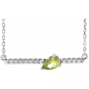 14K weißer natürlicher Peridot & 1/8 ctw natürlicher Diamant 18" Halskette - Bild 1 von 3