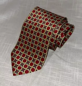 Laurence Kazar Silk Tie Red Gold Black Geo Chain Buckle Pattern 59" - Picture 1 of 7