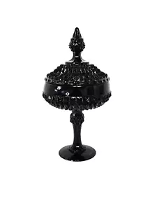Tiara in vetro Indiana vintage punta diamantata nera 12" coperta piatto caramelle composta - Foto 1 di 8