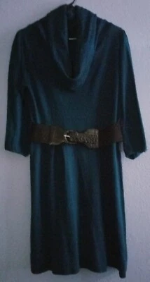 Alyx женщин бирюзовый платье капот шеи длинные собранные в Рюш рукава черный эластичный ремень большой - Изображение 1 из 4