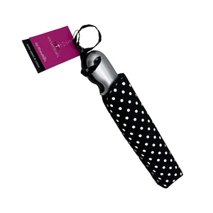 ShedRain Rain Essentials Compact Umbrella Black & White Polka Dots Auto Open - Picture 1 of 6