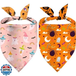 Halloween Dog Bandanas, Pumpink Ghost Spider Triangle Reversible Durable Fabr - Picture 1 of 5
