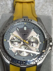 Fossil Blue Unisex Uhr BQ-9225 Day Date 38mm GELBES BAND Analog NEUE BATTERIE - Bild 1 von 8