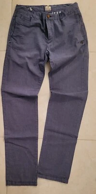 НОВЫЙ БЕЗ ЯРЛЫКОВ МАЛЬЧИКОВ СКОТЧ УКОРОЧЕННЫЙ СИНИЙ ХЛОПОК В ТОНКУЮ ПОЛОСКУ БРЮКИ РЕГУЛИРУЕМАЯ ТАЛИЯ 16 ЛЕТ - Изображение 1 из 4