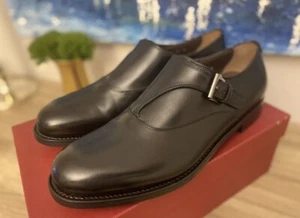 NEW Ferragamo LIBORIO Tramezza Black Leather Monk Strap Men's Shoe 8.5 D $1390 - Picture 1 of 8