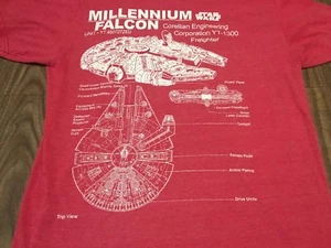 Star Wars Millennium Falcon Blue Prints Overview Large Red T Shirt - Picture 1 of 7