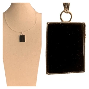 Black Pendant on Silver-Tone Omega Wire Choker  Minimalist Necklace 18” - Picture 1 of 7