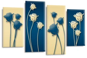 Floral Wall Art Blue Living Room Bedroom Framed Canvas Picture Ready to Hang - Picture 1 of 6