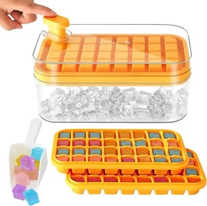 Pop Ice Cube Tray with Lid Bin and Scoop Square Ice Cubes Molds (Orange) - Picture 1 of 6