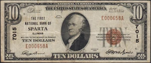 1929 Sparta Illinois $10 National Banknote Charter 7015 Very Fine - Picture 1 of 2