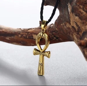 Egyptian Ankh Cross Charm Pendant Cord Necklace - Picture 1 of 4