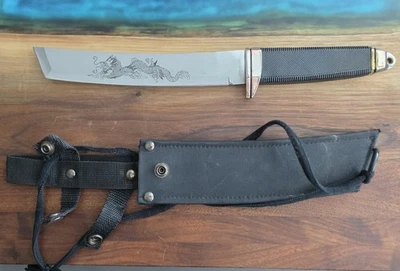 Tanto Dagger Fixed Blade Knife with custom DRAGON engraving 13" Overall - Image 1 of 4