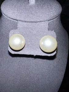 Extra Large Size Cream Color Off White Faux Pearl Stud Post Earrings Ships Today - Picture 1 of 6
