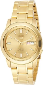 Reloj automático para hombre Seiko con esfera dorada y pulsera de acero inoxidable dorada SNKK20K1 - Imagen 1 de 4