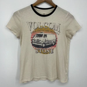 Volcom T-Shirt Women's XS Ivory Graphic Logo Ride Into The Sunset Crew Neck - Picture 1 of 11