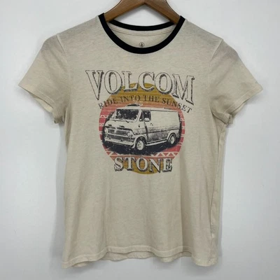 Volcom T-Shirt Women's XS Ivory Graphic Logo Ride Into The Sunset Crew Neck - Image 1 of 4