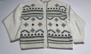 Vintage Oma Strick Cardigan Pullover Damen Medium Weiß Geometrisch 90er - Bild 1 von 8
