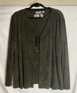 Vintage Chicos Travelers 3 US XL Dark Green Open Cardigan Blouse Tank Top Preppy - Picture 1 of 11