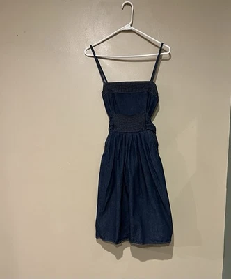 Vintage 90s Y2K Denim Jeans Dress Pockets Fairycore Feminine Grunge Juniors 9/10 - Image 1 of 4