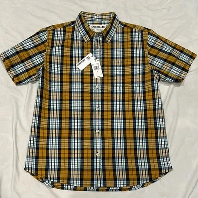 Caterpillar Men's Plaid Medium Shirt - Light Brown and Blue - Image 1 of 4
