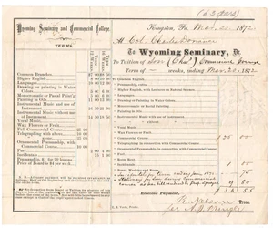 Kingston Pa 1872 - Col. Charles Dorrance - Wyoming Seminary Tuition Bill - Picture 1 of 2