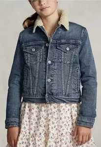 Polo Ralph Lauren Kinder Größe 6X Denim Faux Shearling Trucker Jacke Bass Wash 90er - Bild 1 von 8
