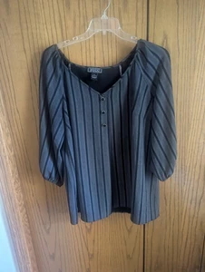 New York Clothing Company NYCC 1X Black/Gray Striped Blouse - Picture 1 of 4
