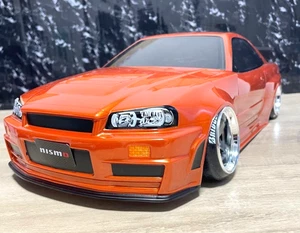 NISSAN SKYLINE GT-R R34 Metallic Orange RC Car Body Only 1:10 All Painted TAMIYA - Picture 1 of 9