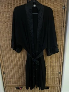 PJ Harlow BLACK Shala Knit Robe With Pockets And Satin Trim, US Medium/Large - Picture 1 of 6