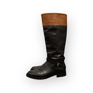 Botas de equitación COACH para mujer de cuero olmo dos tonos negras caoba marrón talla 8,5B - Imagen 1 de 9