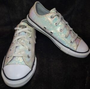 Girl's Converse All Star Ox Iridescent White Glitter Lowtop Sneakers Size 3