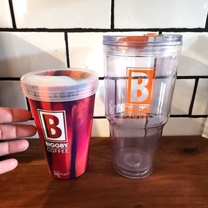 Lote de 2 - Taza de café de silicona para viaje de plástico Biggby sin BPA - Imagen 1 de 15