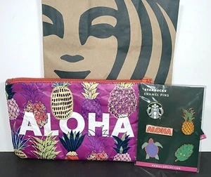 Starbucks Hawaii Enamel Pin Set and Zip Pouch Bag New - Picture 1 of 12