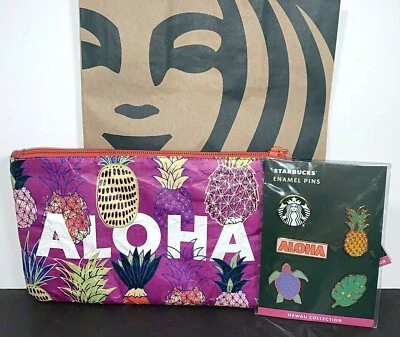 Starbucks Hawaii Enamel Pin Set and Zip Pouch Bag New - Image 1 of 4