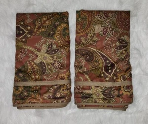 Pair RALPH LAUREN CHAPS Floral King Pillow Sham Brick Red W Tan Edging 73277 - Picture 1 of 6