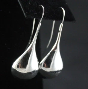 Teardrop Elongated Wire Earrings Sterling Silver .925 - Picture 1 of 3