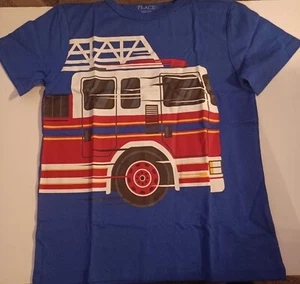 DEEP ROYAL BLUE FIRETRUCK SHIRT FOR BOYS MEDIUM 7-8 - Picture 1 of 1