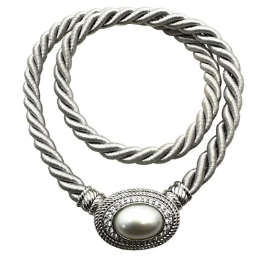 Collar Judith Ripka Plata Esterlina Perla Circonita cúbica Colgante Magnético Cordón Gris Foto 1 de 3