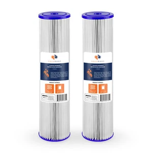 2PK of Big Blue 1µm Pleated Washable Sediment Water Filter 20"x4.5" by Aquaboon - Picture 1 of 8