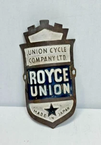 Original Royce Union Japan Bicycle Head Badge Brass Union Cycle Co - Picture 1 of 6
