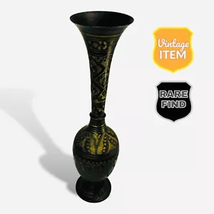 Vintage 20 Inch Ornate Indian Brass Vase. - Picture 1 of 11