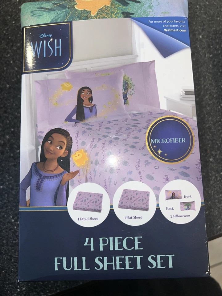 Juego completo de sábanas ajustables/completas Disney Wish 4 piezas 2 fundas de almohada microfibra Foto 1 de 4
