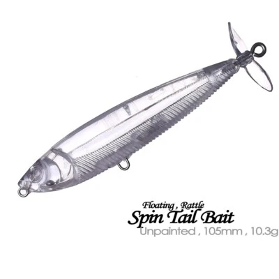 20PCS 10.5CM 10.3G Topwater Spin Tail Popper Unpainted Bait Blank Fishing Lure - Image 1 of 4