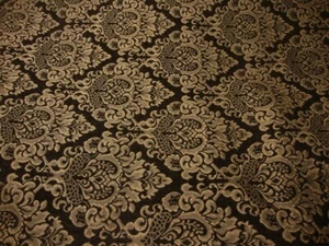 Brown Cleopatra Chenille Fabric Gold Damask Print upholstery furniture - Picture 1 of 2